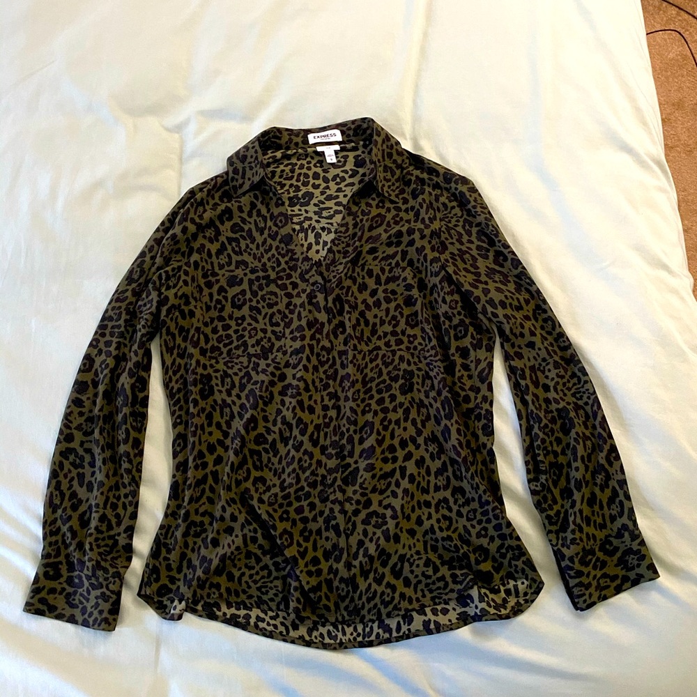 Express Green Cheetah Print Portofino Shirt